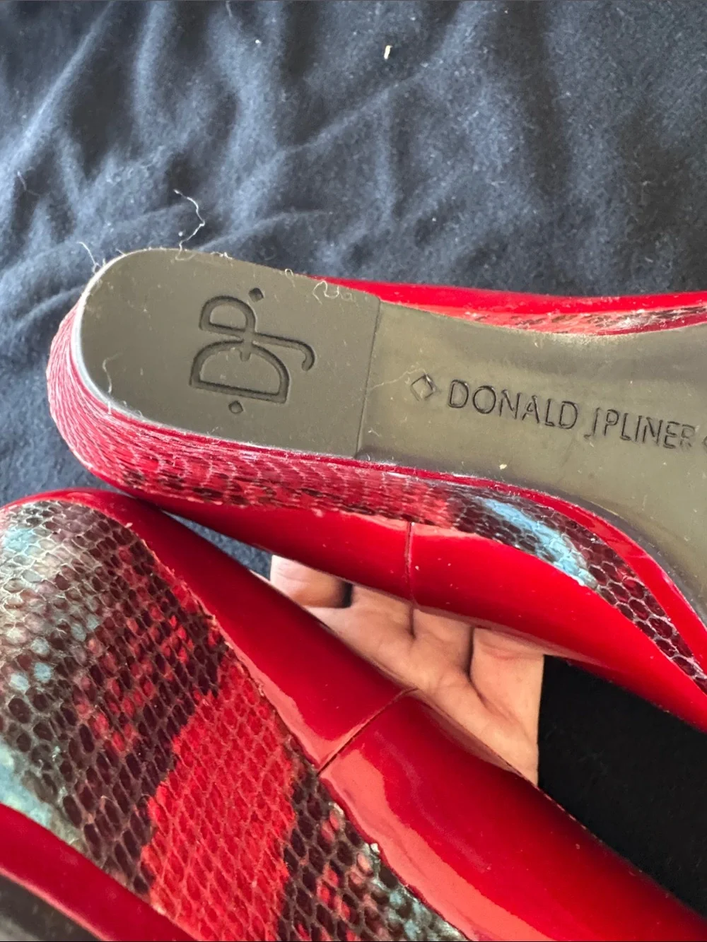 Donald J. Pliner Red Patent Peep-Toe Wedge Pumps with Textured Heel